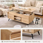 Mesa de centro elevable de mediados de siglo en blanco antiguo/roble natural con almacenamiento, para 1