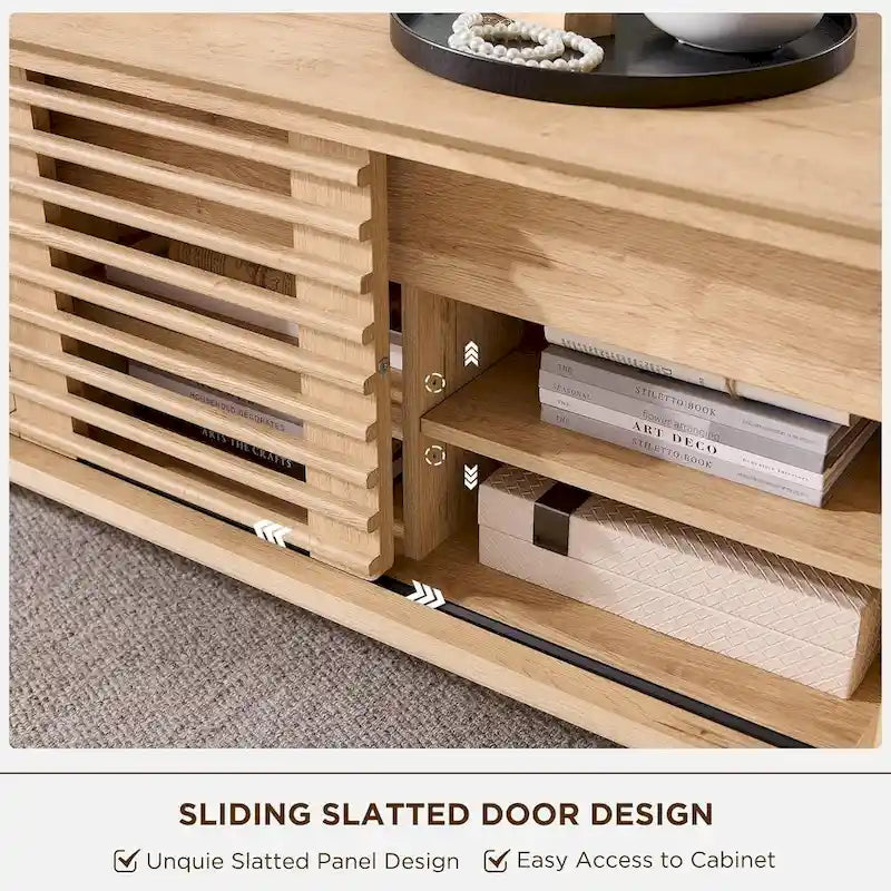 Mesa de centro elevable de mediados de siglo en blanco antiguo/roble natural con almacenamiento, para 1