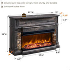 Mueble de TV de estilo rústico en Roble Natural / Blanco / Roble Oscuro con chimenea eléctrica de cristal de 3 lados, apto para televisores de hasta 65 pulgadas
