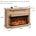 Mueble de TV de estilo rústico en Roble Natural / Blanco / Roble Oscuro con chimenea eléctrica de cristal de 3 lados, apto para televisores de hasta 65 pulgadas