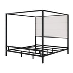 Negro Blanco / Dorado Crema, Cama con Dosel de Metal con Cabecero de Lino, 4 Postes, Queen / King