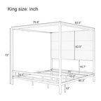 Negro Blanco / Dorado Crema, Cama con Dosel de Metal con Cabecero de Lino, 4 Postes, Queen / King