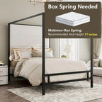 Negro Blanco / Dorado Crema, Cama con Dosel de Metal con Cabecero de Lino, 4 Postes, Queen / King