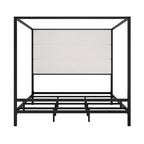 Negro Blanco / Dorado Crema, Cama con Dosel de Metal con Cabecero de Lino, 4 Postes, Queen / King
