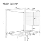 Negro Blanco / Dorado Crema, Cama con Dosel de Metal con Cabecero de Lino, 4 Postes, Queen / King