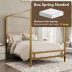 Negro Blanco / Dorado Crema, Cama con Dosel de Metal con Cabecero de Lino, 4 Postes, Queen / King