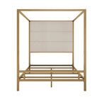 Negro Blanco / Dorado Crema, Cama con Dosel de Metal con Cabecero de Lino, 4 Postes, Queen / King