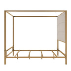 Negro Blanco / Dorado Crema, Cama con Dosel de Metal con Cabecero de Lino, 4 Postes, Queen / King