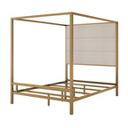Negro Blanco / Dorado Crema, Cama con Dosel de Metal con Cabecero de Lino, 4 Postes, Queen / King