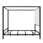 Negro Blanco / Dorado Crema, Cama con Dosel de Metal con Cabecero de Lino, 4 Postes, Queen / King