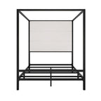 Negro Blanco / Dorado Crema, Cama con Dosel de Metal con Cabecero de Lino, 4 Postes, Queen / King