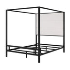 Negro Blanco / Dorado Crema, Cama con Dosel de Metal con Cabecero de Lino, 4 Postes, Queen / King