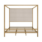 Negro Blanco / Dorado Crema, Cama con Dosel de Metal con Cabecero de Lino, 4 Postes, Queen / King