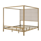 Negro Blanco / Dorado Crema, Cama con Dosel de Metal con Cabecero de Lino, 4 Postes, Queen / King