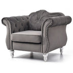 Sillón auxiliar de terciopelo capitoné Hollywood Chesterfield con cojín redondo - 39L x 35W x 34H
