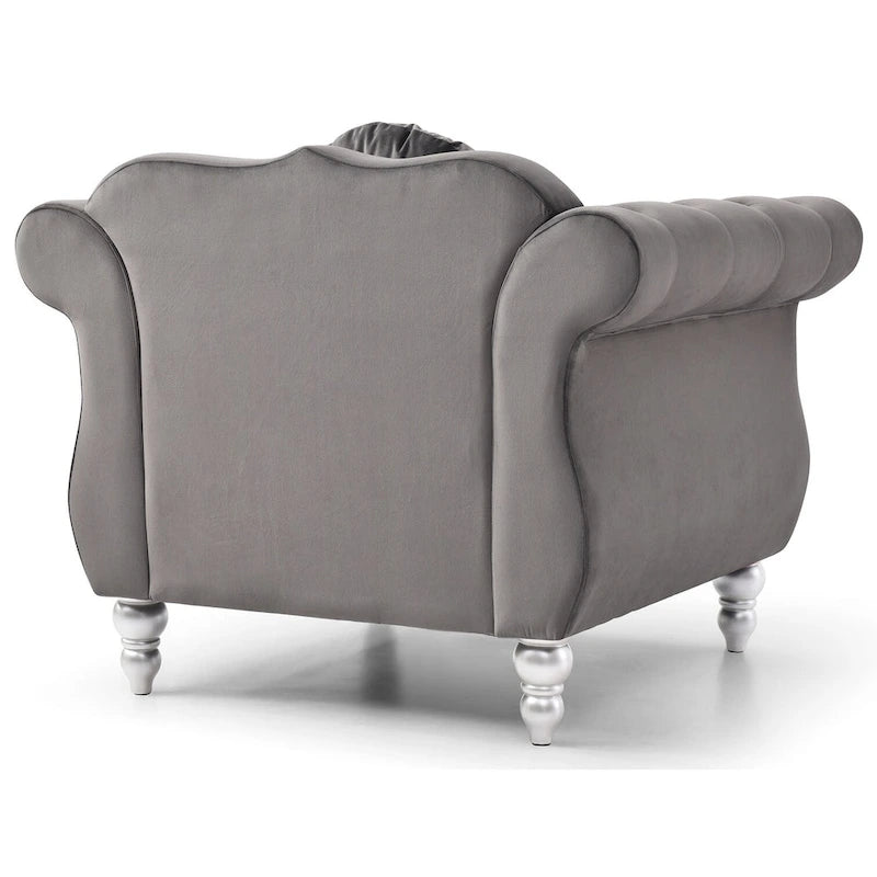 Sillón auxiliar de terciopelo capitoné Hollywood Chesterfield con cojín redondo - 39L x 35W x 34H