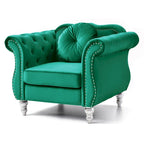 Sillón auxiliar de terciopelo capitoné Hollywood Chesterfield con cojín redondo - 39L x 35W x 34H