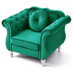 Sillón auxiliar de terciopelo capitoné Hollywood Chesterfield con cojín redondo - 39L x 35W x 34H