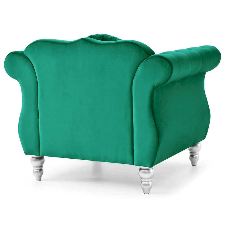 Sillón auxiliar de terciopelo capitoné Hollywood Chesterfield con cojín redondo - 39L x 35W x 34H