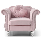 Sillón auxiliar de terciopelo capitoné Hollywood Chesterfield con cojín redondo - 39L x 35W x 34H