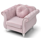 Sillón auxiliar de terciopelo capitoné Hollywood Chesterfield con cojín redondo - 39L x 35W x 34H
