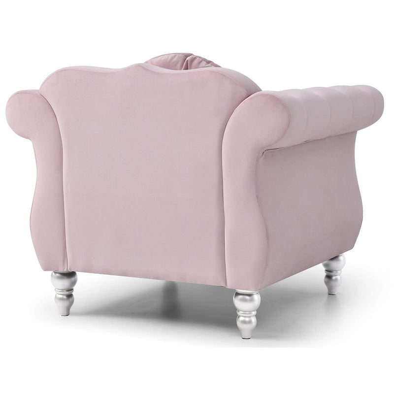 Sillón auxiliar de terciopelo capitoné Hollywood Chesterfield con cojín redondo - 39L x 35W x 34H