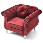 Sillón auxiliar de terciopelo capitoné Hollywood Chesterfield con cojín redondo - 39L x 35W x 34H