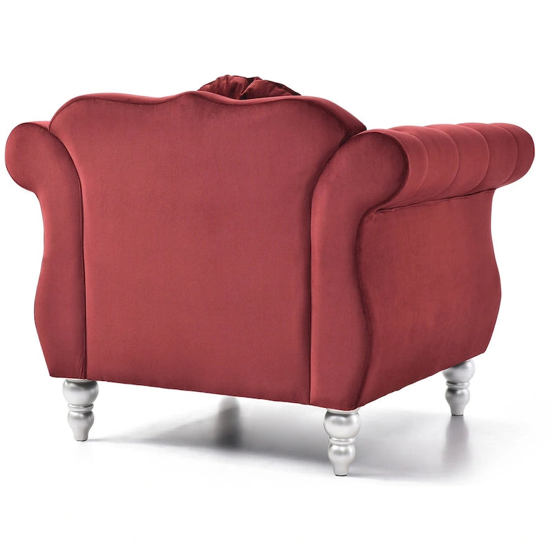Sillón auxiliar de terciopelo capitoné Hollywood Chesterfield con cojín redondo - 39L x 35W x 34H