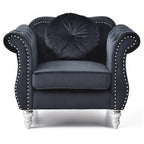 Sillón auxiliar de terciopelo capitoné Hollywood Chesterfield con cojín redondo - 39L x 35W x 34H