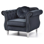 Sillón auxiliar de terciopelo capitoné Hollywood Chesterfield con cojín redondo - 39L x 35W x 34H