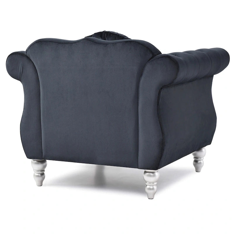 Sillón auxiliar de terciopelo capitoné Hollywood Chesterfield con cojín redondo - 39L x 35W x 34H