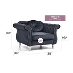 Sillón auxiliar de terciopelo capitoné Hollywood Chesterfield con cojín redondo - 39L x 35W x 34H