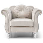 Sillón auxiliar de terciopelo capitoné Hollywood Chesterfield con cojín redondo - 39L x 35W x 34H