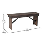 Banco rústico plegable de granja de pino macizo antiguo de 40 x 12