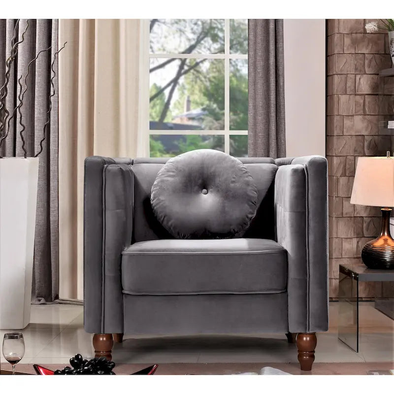 Sillón de terciopelo machacado, capitoné, gris/negro/marfil/azul/rosa/verde, 1 plaza