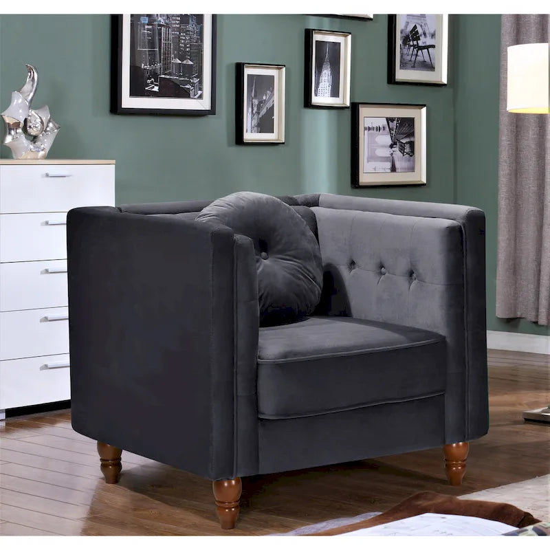 Sillón de terciopelo machacado, capitoné, gris/negro/marfil/azul/rosa/verde, 1 plaza