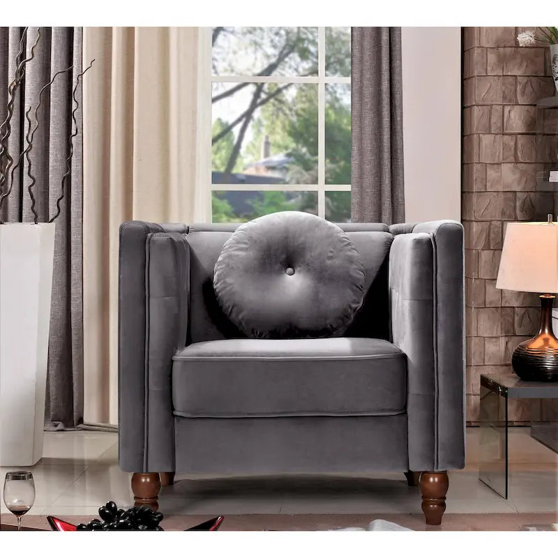 Sillón de terciopelo machacado, capitoné, gris/negro/marfil/azul/rosa/verde, 1 plaza