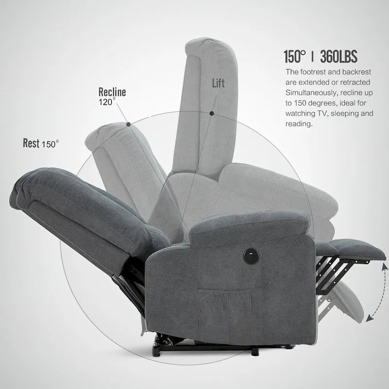 Sillón reclinable elevador eléctrico AECOJOY para adultos mayores con masaje y puerto de carga USB