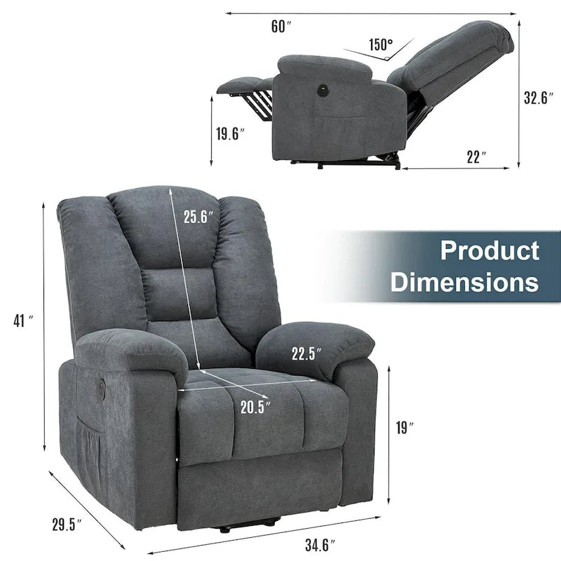 Sillón reclinable elevador eléctrico AECOJOY para adultos mayores con masaje y puerto de carga USB