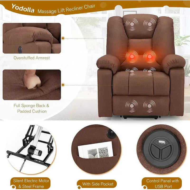 Sillón reclinable elevador eléctrico AECOJOY para adultos mayores con masaje y puerto de carga USB