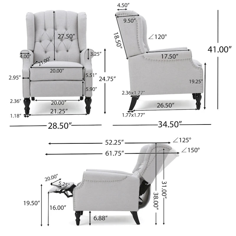 Sillón reclinable tapizado multicolor con respaldo reclinable, juego de 2