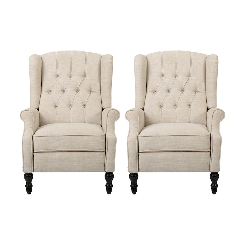 Sillón reclinable tapizado multicolor con respaldo reclinable, juego de 2