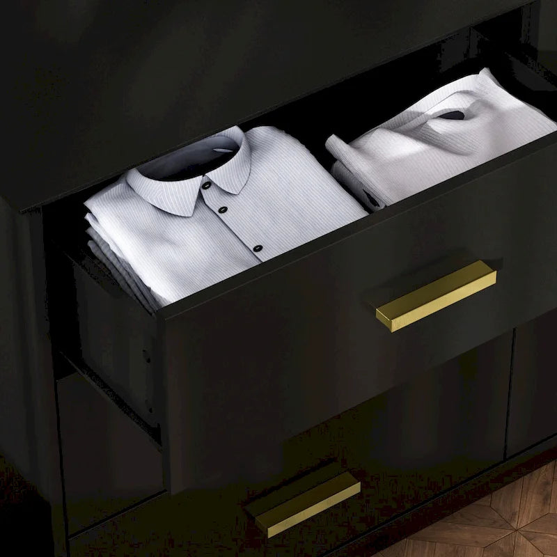 Cómoda doble de 6 cajones, blanco/negro, estilo mediados de siglo, para 1 persona