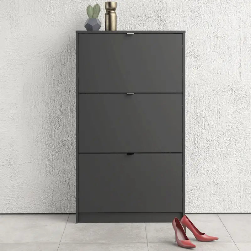 Zapatero de 3 cajones, estilo escandinavo, negro mate/blanco/gris mate