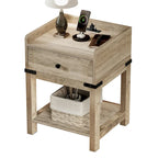 Mesa auxiliar gris de granja con estación de carga y cajón
