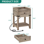 Mesa auxiliar gris de granja con estación de carga y cajón