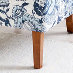 Sillón tapizado en tela azul Paisley, asiento individual, patas de madera maciza