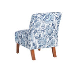 Sillón tapizado en tela azul Paisley, asiento individual, patas de madera maciza
