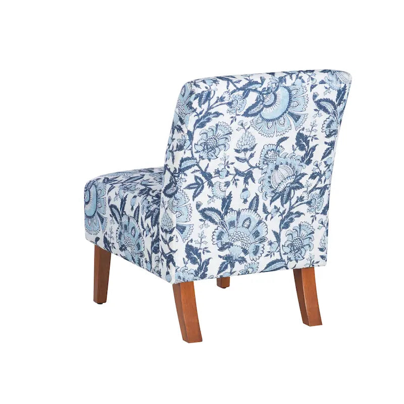 Sillón tapizado en tela azul Paisley, asiento individual, patas de madera maciza