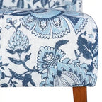 Sillón tapizado en tela azul Paisley, asiento individual, patas de madera maciza
